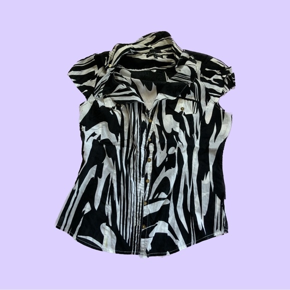 Express Tops - Express Black and White Abstract Pattern Button Down Blouse